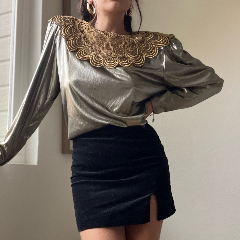 Vintage Sonia Ratay Glam Metallic Silver & Gold Blouse Sz 14
